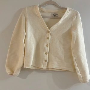 Madewell cropped button up sweater - balloon sleeve texture & thread